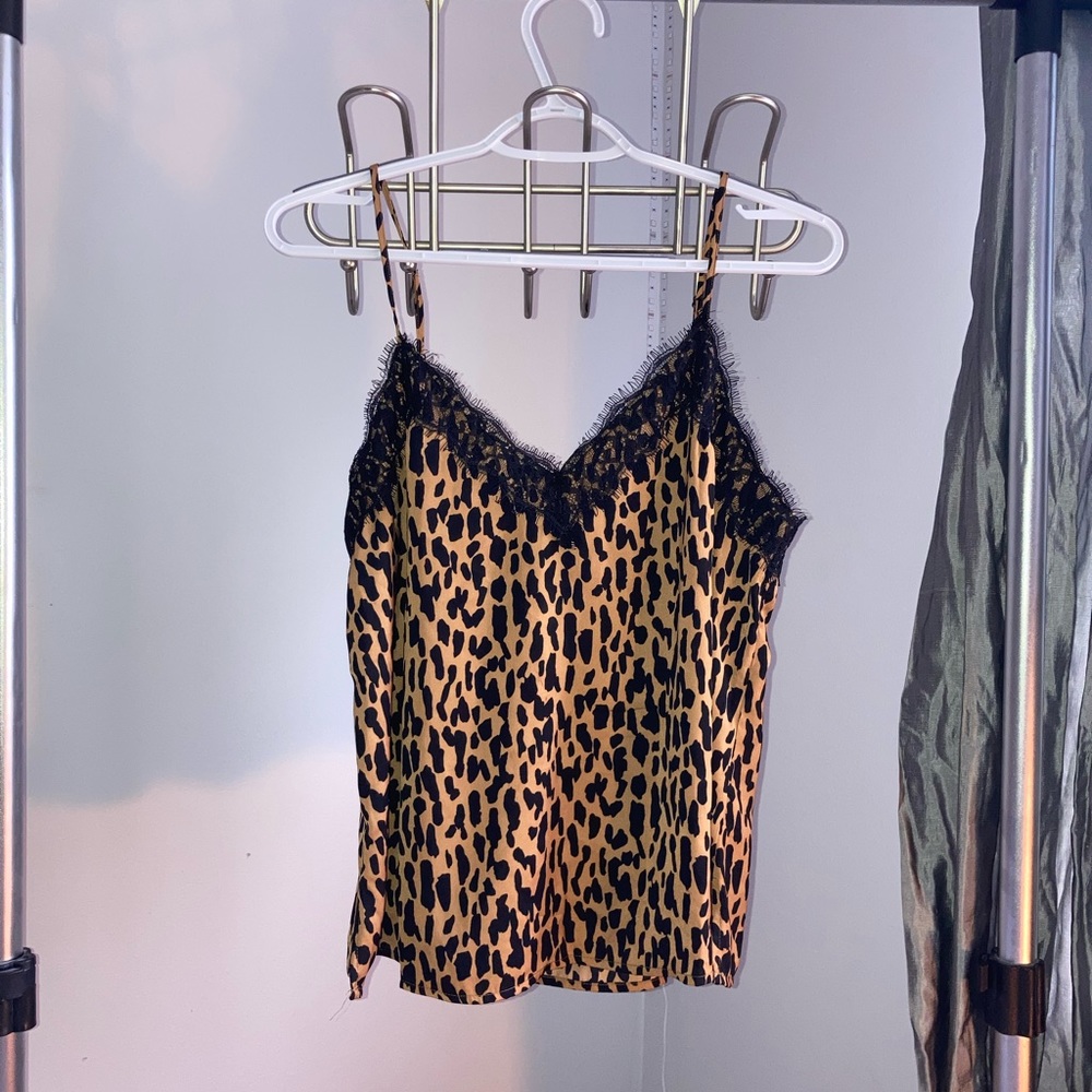 Leopard Print Satin and Lace Top